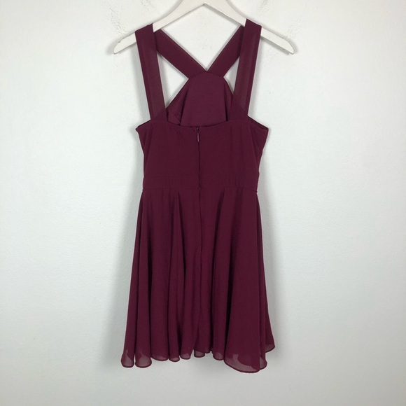 Lulus Chiffon Mini Skater Dress Burgundy Size Small Cocktail Fit & Flare - Picture 7 of 8